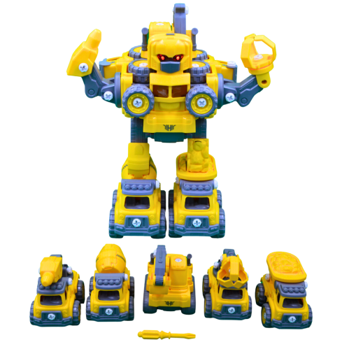 Mu Bear & Co 5 in 1 Takeapart Construction Trucks that can be built into a Transformer Robot