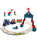 Mu Bear & Co- Puzzle Train Set with Building Blocks and Shape Sorter Carriages